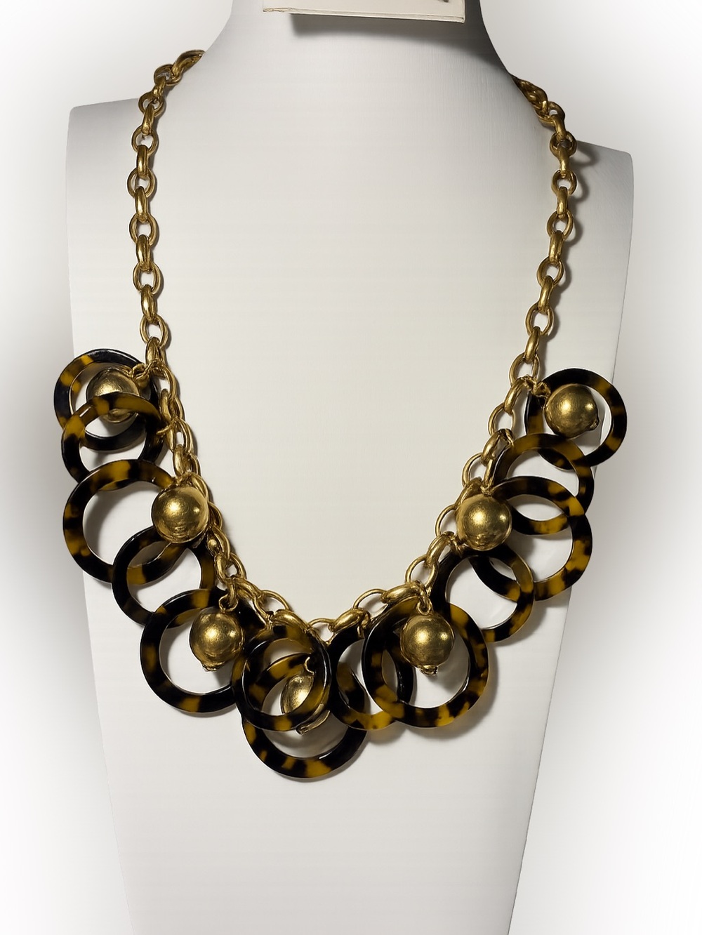 J.Crew Tortoiseshell Link Statement Necklace Gold Tone Chunky Bib Collar